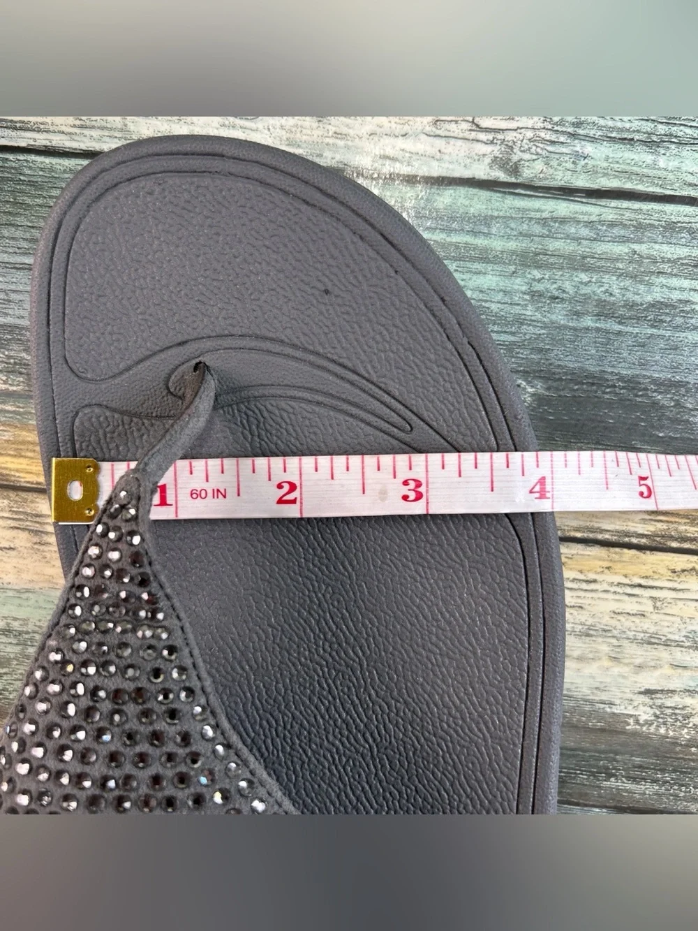 FITFLOP Lulu Flip Flop Sandals 7 Wedge Bling Summer Comfort Gray Crystals Suede
